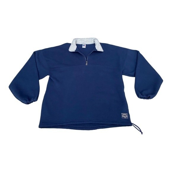 Vintage 90s Russell Athletic Navy Blue Quarter Zip Fleece Sweatshirt, Size Large - Picture 1 of 12